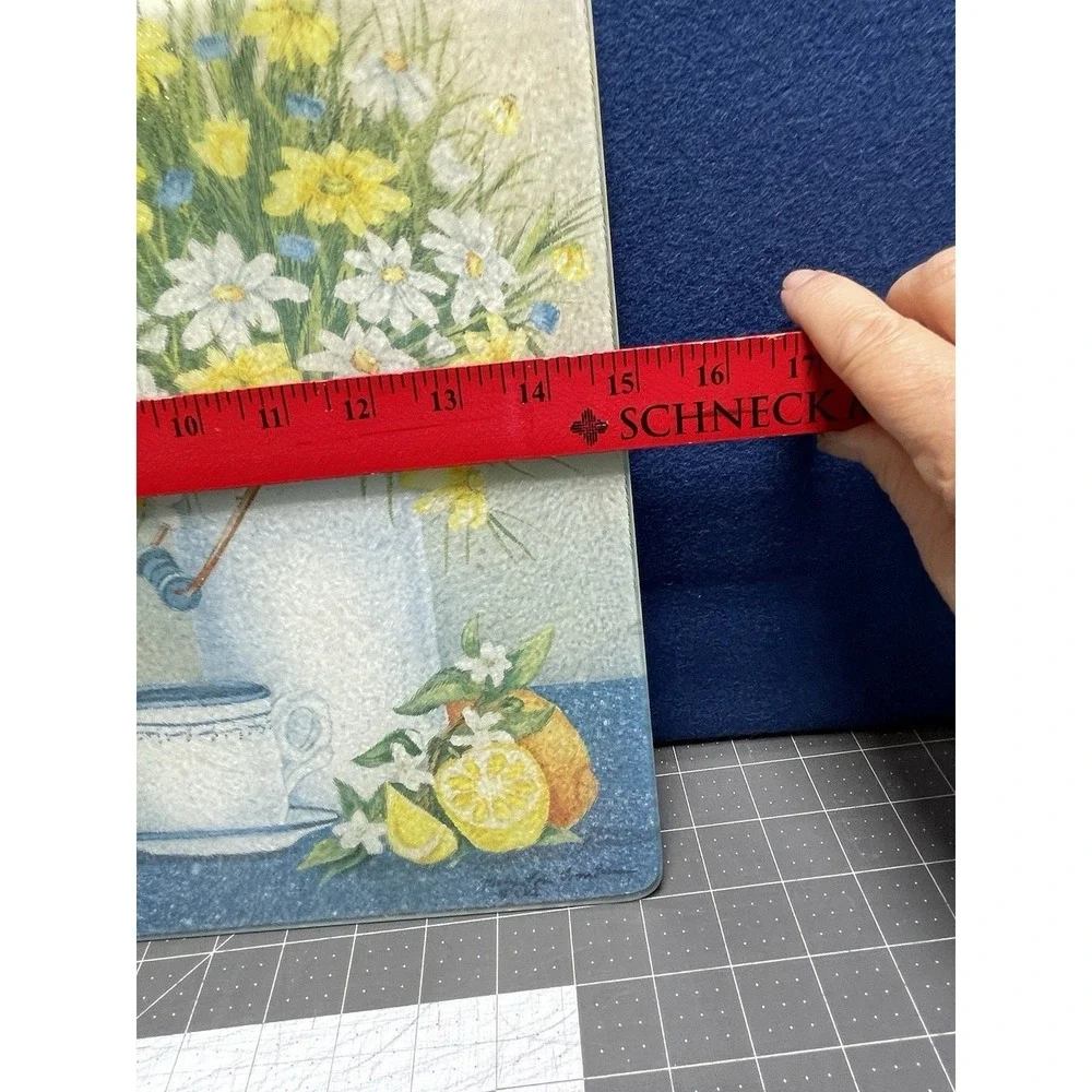 Tempered Glass Cutting Board Daisy Bowl Yellow Blue - 15